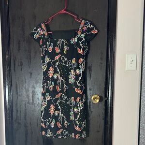Floral Embroidered Black Dress